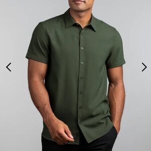 Bylt Vista Short Sleeve Button Down, size L, Dark Olive Green